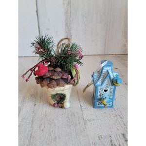 Red cardinal Birdhouse pinecone blue jay set ornament‎ Xmas